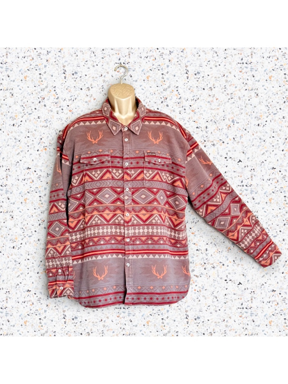 Burlebo Aztec Deer Flannel Shirt 2XL Gorpcore Western Cabin Retro Mens Twill
